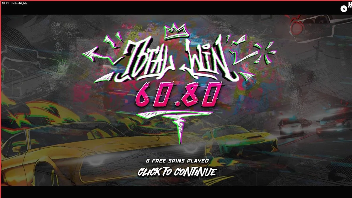 Tampilan visual neon dan mobil balap dalam slot Nitro Nights